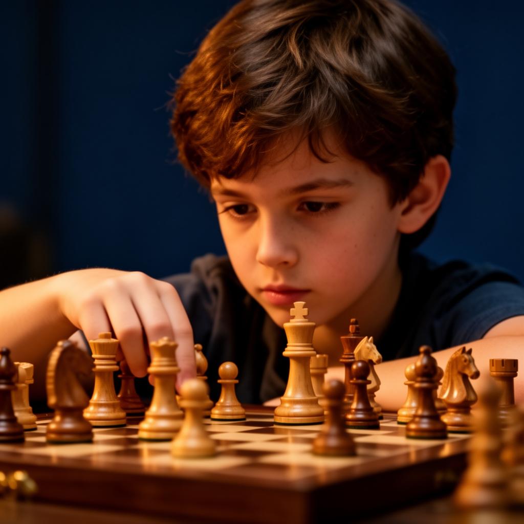 Young chess player concentrating on a tournament board